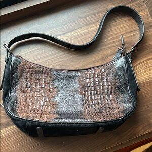 Sondra Roberts two tone Black and Brown Women's leather suede Shoulder Bag